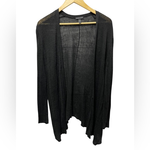 Eileen Fisher Sweaters - Eileen Fisher Black Sheer Knit Open-Front Lightweight Ribbed Cardigan Womens XL